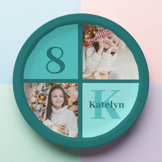Trendy Teal Photo Custom Birthday Party Paper Plates (Creator Uploaded)
