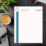 Trendy Teal Stripes Gold Logo Letterhead<br><div class="desc">Enhance your professional correspondence with our Trendy Striped Letterhead. This contemporary minimalist design features an elegant white backdrop with captivating two-color stripes, adding a touch of style. The logo will be beautifully accented with gold borders adds a touch of elegance. Whether you're sending important documents, letters, or invoices, this letterhead...</div>