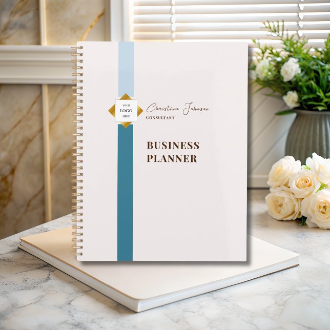 Trendy Teal Stripes Gold Logo Planner (Creator Uploaded)