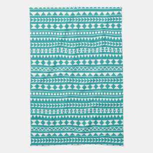 Trendy Teal Tribal Aztec Pattern Kitchen Towel