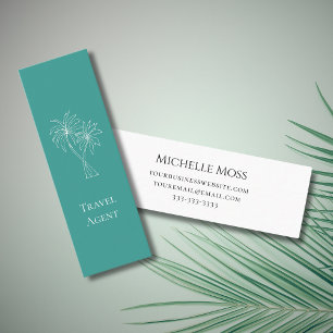 Trendy Teal Tropical Palm Trees Drawing Mini Business Card