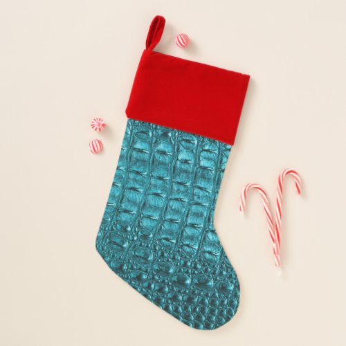 trendy teal turquoise aqua blue alligator print christmas stocking