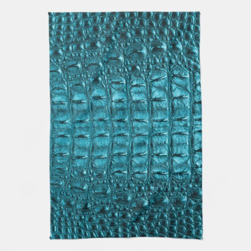 trendy teal turquoise aqua blue alligator print kitchen towel