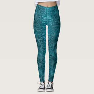 trendy teal turquoise aqua blue alligator print leggings