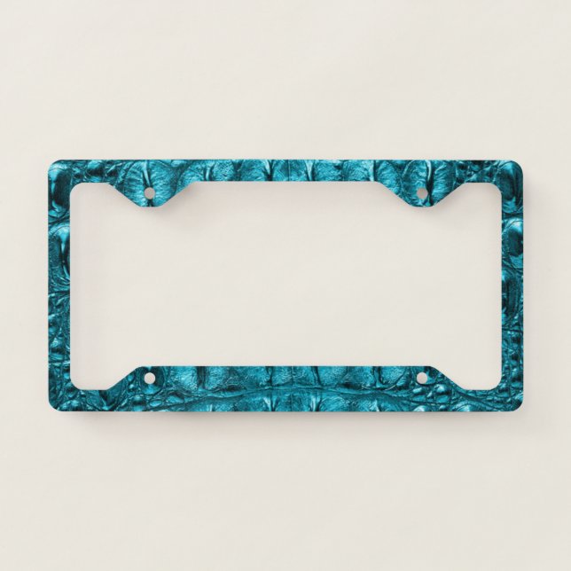 trendy teal turquoise aqua blue alligator print license plate frame (Front)