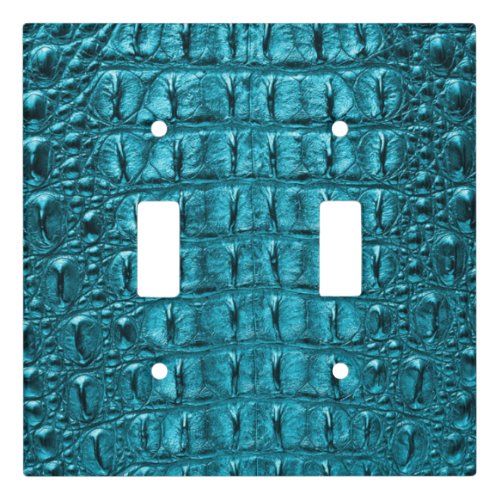 trendy teal turquoise aqua blue alligator print light switch cover