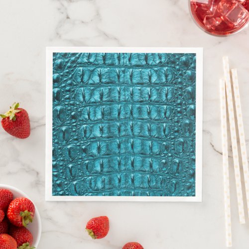 trendy teal turquoise aqua blue alligator print paper dinner napkins