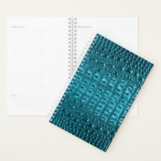 trendy teal turquoise aqua blue alligator print planner (Display)