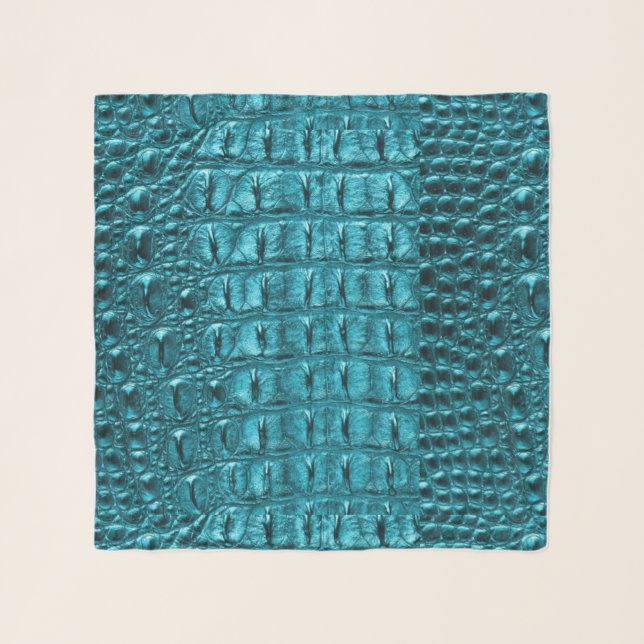 trendy teal turquoise aqua blue alligator print scarf (Front)
