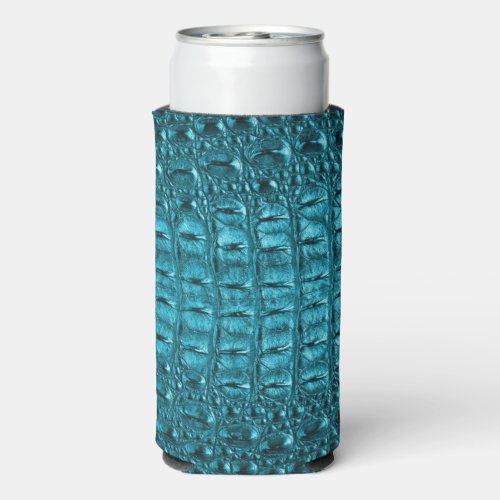 trendy teal turquoise aqua blue alligator print seltzer can cooler