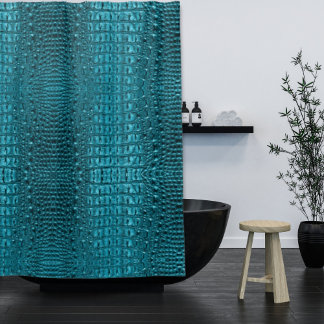trendy teal turquoise aqua blue alligator print shower curtain