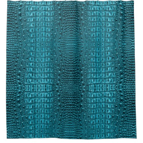 trendy teal turquoise aqua blue alligator print shower curtain