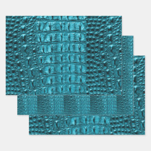 trendy teal turquoise aqua blue alligator print wrapping paper sheets