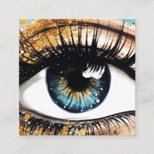 Trendy Teal Turquoise Gold Glitter Eyelash Makeup Square Business Card