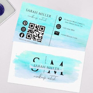 Trendy Teal Watercolor Brushstroke Makeup Artist
