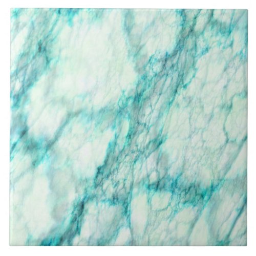 Trendy Teal White Marbling Pattern Ceramic Tile