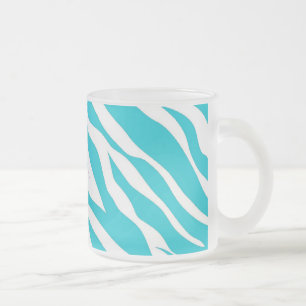Trendy Teal White Zebra Stripes Wild Animal Prints Frosted Glass Coffee Mug
