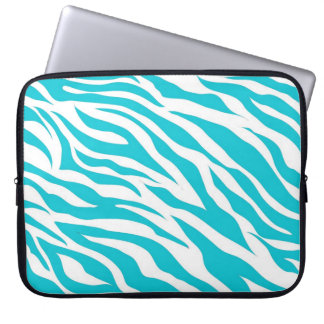 Trendy Teal White Zebra Stripes Wild Animal Prints Laptop Sleeve