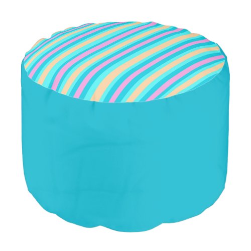 Trendy Teal with Matching Striped Top Round Pouf