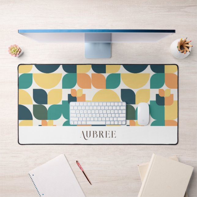 Trendy Teal & Yellow Geometric Pattern Desk Mat (Office 1)