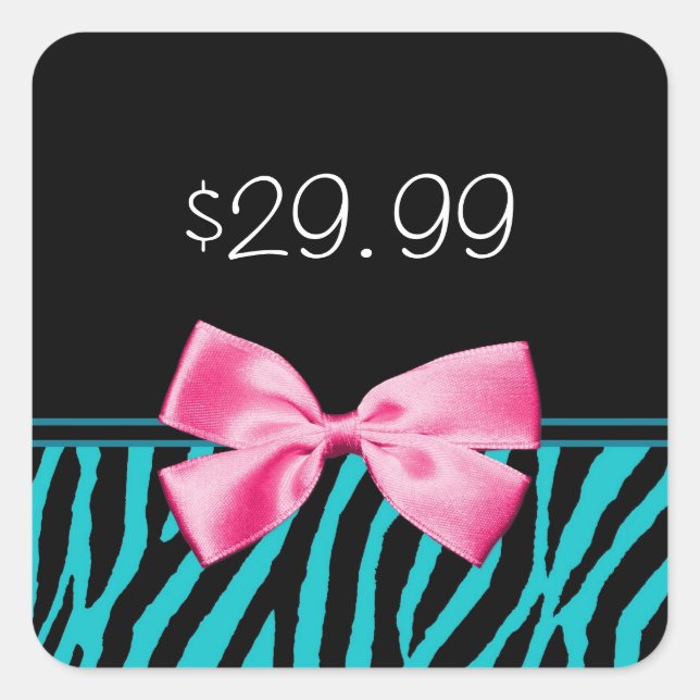 Trendy Teal Zebra Stripes Hot Pink Sales Tag (Front)