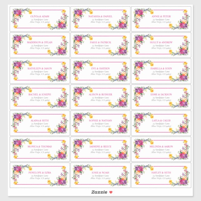 Trendy Technicolor Boho Floral Guest Address Sticker (Sheet)