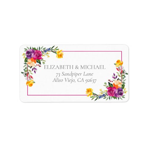 Trendy Technicolor Boho Floral Wedding Address Label - Pretty and trendy, this technicolor boho floral wedding address label features hand painted watercolor florals in shades of purple, orange, fuchsia and yellow. Part of a matching wedding set see collection here: https://www.zazzle.com/collections/trendy_technicolor_boho_floral_wedding-119229278651564797 Contact designer for matching products. Copyright Elegant Invites. All rights reserved.
