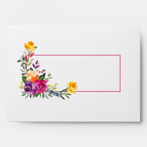 Trendy Technicolor Boho Floral Wedding Envelope - Pretty and trendy, this technicolor boho floral wedding envelope features hand painted watercolor florals in shades of purple, orange, fuchsia and yellow. Part of a matching wedding set see collection here: https://www.zazzle.com/collections/trendy_technicolor_boho_floral_wedding-119229278651564797 Contact designer for matching products. Copyright Elegant Invites. All rights reserved.