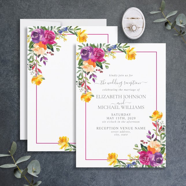 Trendy Technicolor Boho Floral Wedding Reception Invitation (Creator Uploaded)