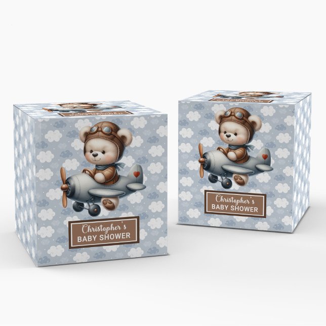 Trendy Teddy Bear Pilot Boy Baby Favor Box (Trendy Teddy Bear Pilot Boy Baby Favor Box)