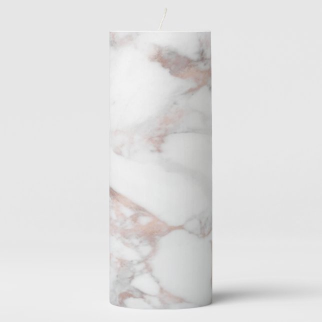 Trendy Template Elegant Rose Gold White Marble Pillar Candle (Front)