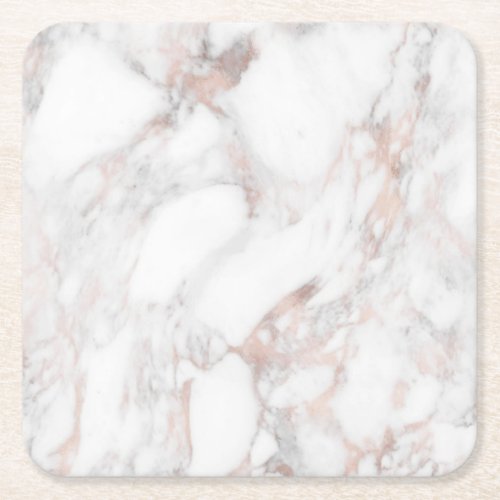 Trendy Template Elegant Rose Gold White Marble Square Paper Coaster