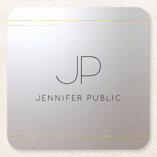 Trendy Template Gold Silver Initial Monogram Square Paper Coaster