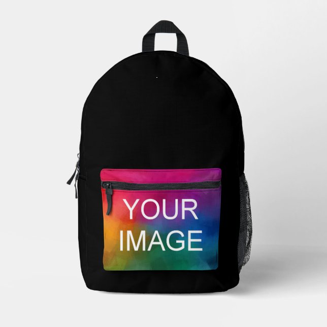 Trendy Template Image Photo Simple Custom Black Printed Backpack (Front)