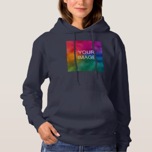 Trendy Template Upload Photo Womens Navy Blue Hoodie