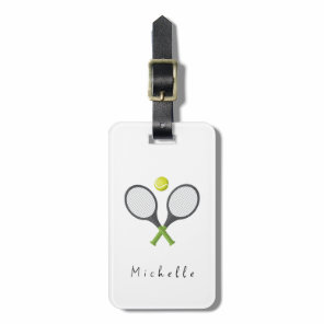 Trendy Tennis Racquet and Ball Personalized   Luggage Tag