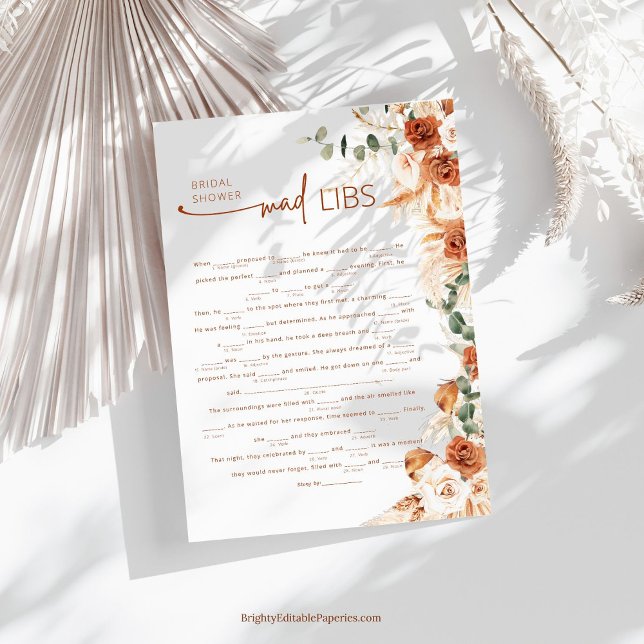 Trendy Terracotta Boho Mad Lib Bridal Shower Game  (Creator Uploaded)