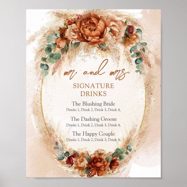 Trendy Terracotta burgundy arch signature drinks Poster (Front)