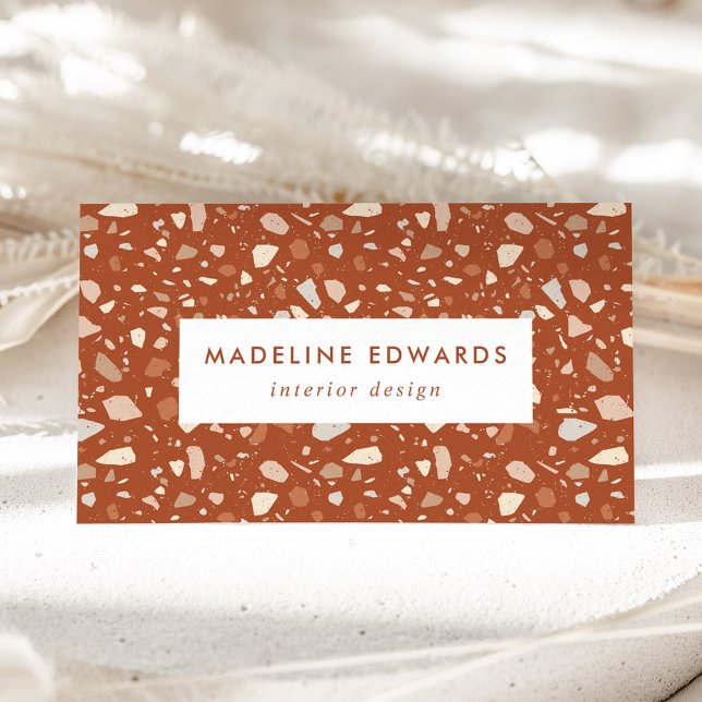 Trendy Terracotta & Cream Terrazzo Business Card (Creator Uploaded)