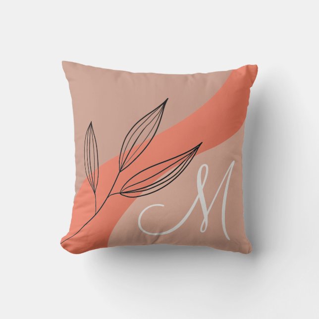 Trendy terracotta floral monogram throw pillow (Front)