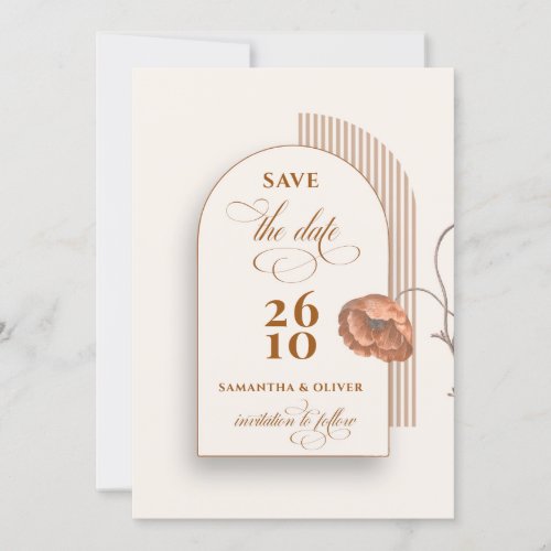 Trendy Terracotta flowers arch brown hues ivory Invitation