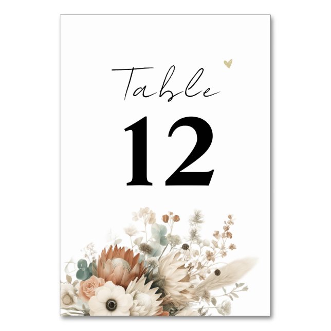 Trendy Terracotta Flowers Modern Wedding Table Number (Front)