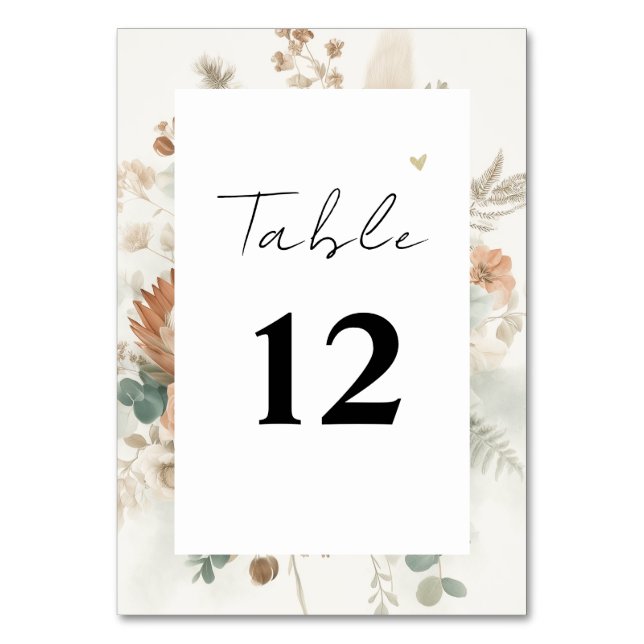 Trendy Terracotta Flowers Modern Wedding Table Number (Front)