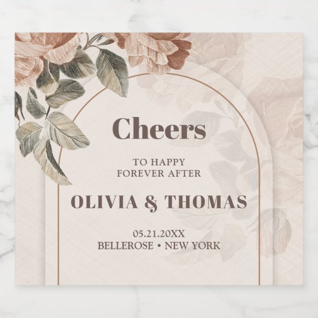Trendy Terracotta flowers sage brown hues arch Beer Bottle Label (Single Label)