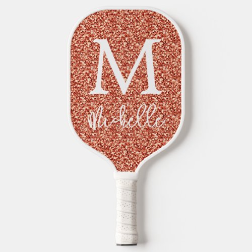 Trendy Terracotta Glitter Monogram Initial Name Pickleball Paddle