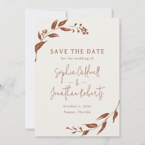 Trendy Terracotta Inked Botanicals Wedding Save The Date