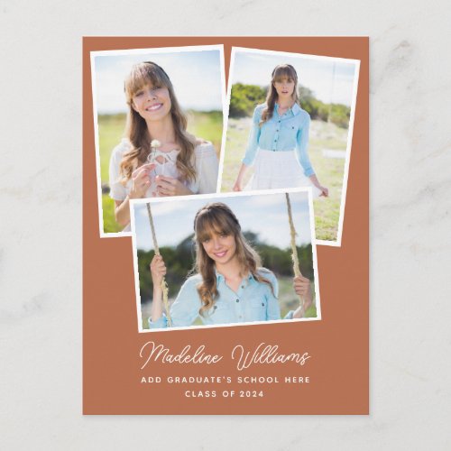 Trendy Terracotta Modern Multi Photo Graduation Postcard