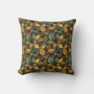 Trendy terracotta pastel green yellow fall leaves throw pillow