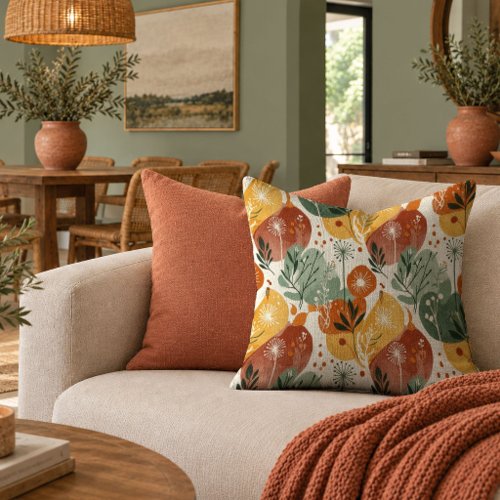 Trendy Terracotta Sage Watercolor Floral Pillow