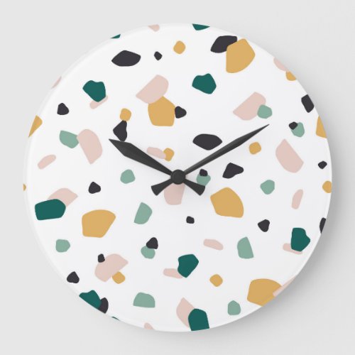 Trendy Terrazzo Green Orange Pink Black Pattern Large Clock